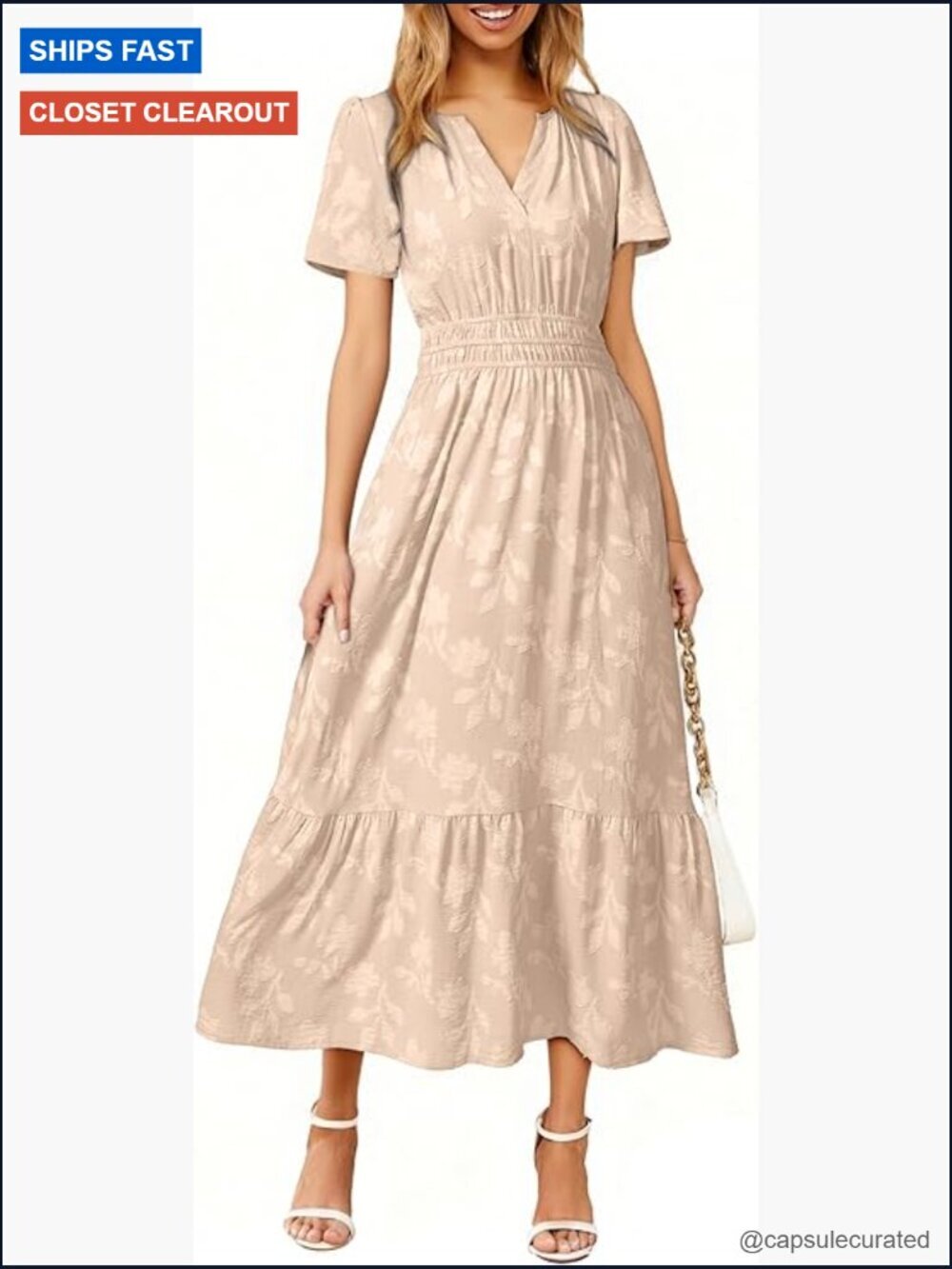Boho Maxi Dress Semi Formal Wedding Guest Short Sleeve V-Neck Empire Waist Long